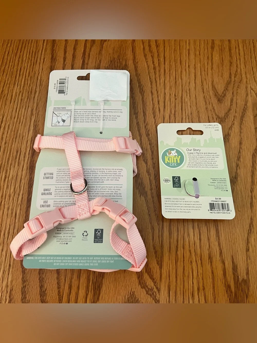 Kitty City Cat Pink with Gold Flecks Leash, Harness & Collar Slider Set